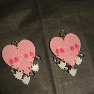 Pink Heart Earrings with Ghost Accents